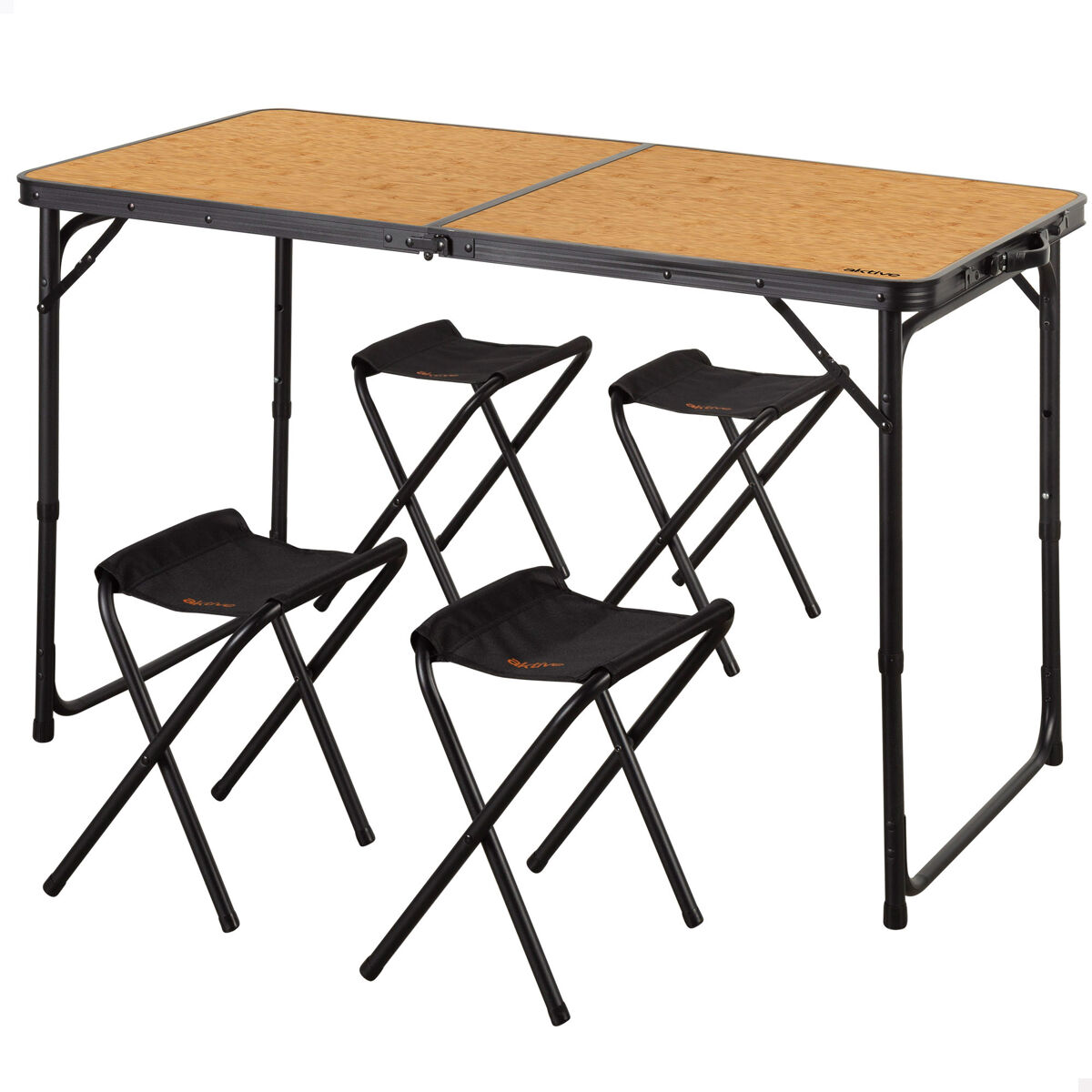 Aktive mesa plegable 120x60 cm aluminio bambú con 4 taburetes