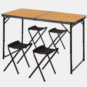 Aktive Mesa dobrável 120x60 cm alumínio bambu com 4 bancos