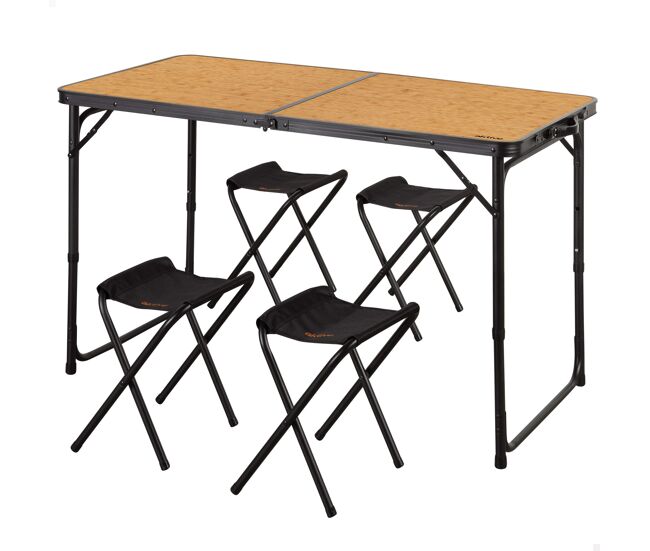 Aktive mesa plegable 120x60 cm aluminio bambú con 4 taburetes