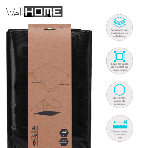 Lona Well Home Ground 2x3 metros de 90GSM cor Preto