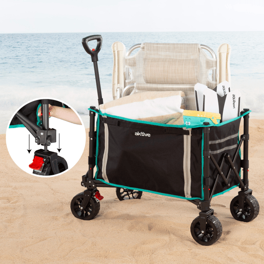 Aktive Carrinho de praia dobrável preto com rodas todo-terreno