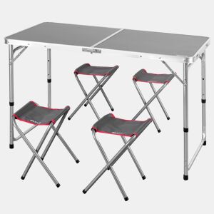 Aktive Mesa dobrável 120x60 cm ajustável em alumínio cinza com 4 bancos