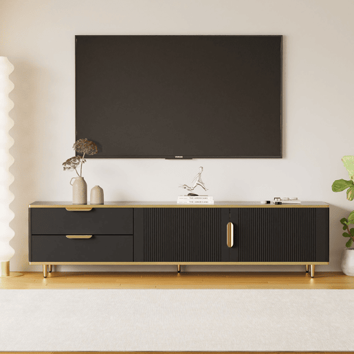 Móvel de TV 175cm de painel de partículas com 2 portas e 2 gavetas,preto