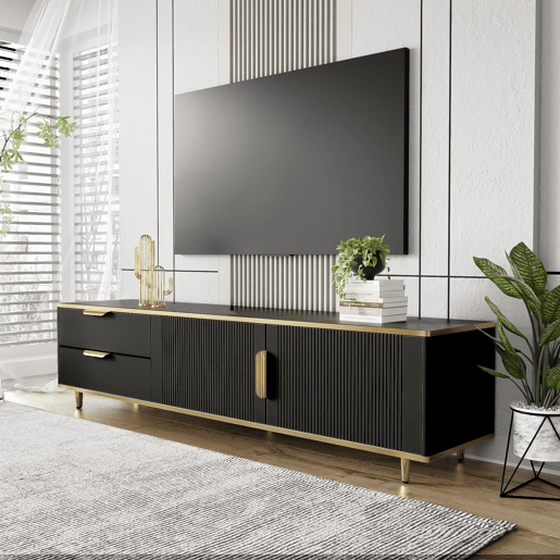 Móvel de TV 175cm de painel de partículas com 2 portas e 2 gavetas,preto