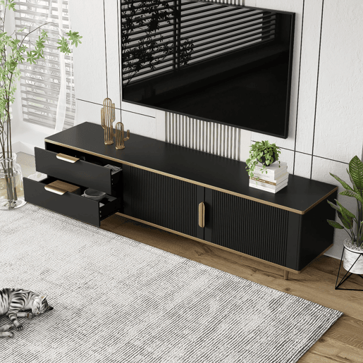 Móvel de TV 175cm de painel de partículas com 2 portas e 2 gavetas,preto