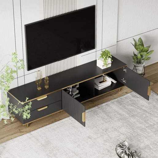 Móvel de TV 175cm de painel de partículas com 2 portas e 2 gavetas,preto