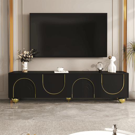 Móvel de TV 170cm de painel de partículas com 4 portas,preto Móvel de TV 170cm de painel de partículas com 4 portas,preto