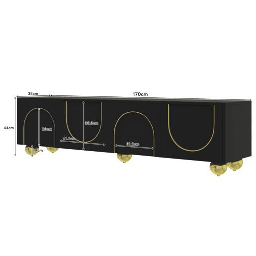 Móvel de TV 170cm de painel de partículas com 4 portas,preto Móvel de TV 170cm de painel de partículas com 4 portas,preto