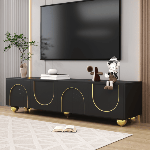Móvel de TV 170cm de painel de partículas com 4 portas,preto Móvel de TV 170cm de painel de partículas com 4 portas,preto