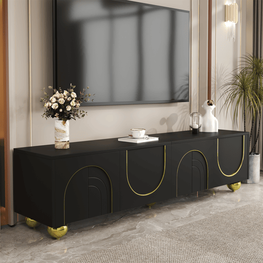 Móvel de TV 170cm de painel de partículas com 4 portas,preto Móvel de TV 170cm de painel de partículas com 4 portas,preto