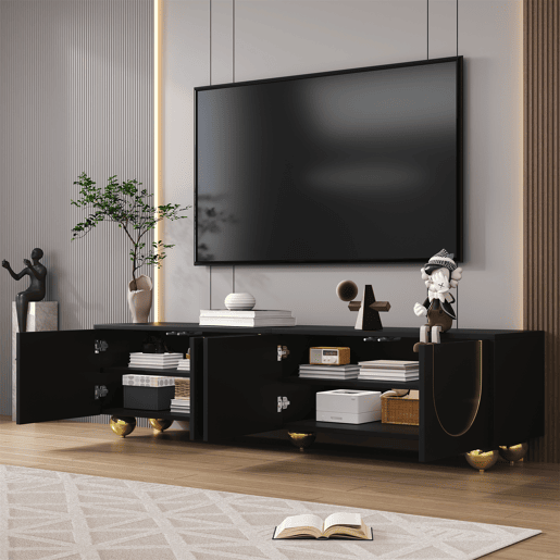 Móvel de TV 170cm de painel de partículas com 4 portas,preto Móvel de TV 170cm de painel de partículas com 4 portas,preto