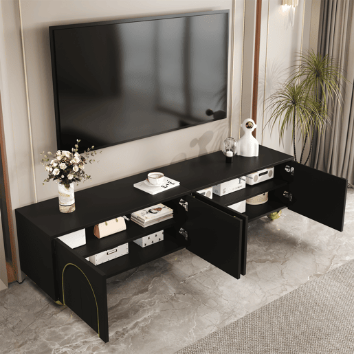 Móvel de TV 170cm de painel de partículas com 4 portas,preto Móvel de TV 170cm de painel de partículas com 4 portas,preto