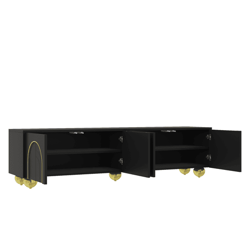 Móvel de TV 170cm de painel de partículas com 4 portas,preto Móvel de TV 170cm de painel de partículas com 4 portas,preto