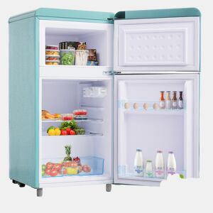 Frigorífico mini retro 91cm 72L de ferro e plástico com 2 portas e luz led,azul