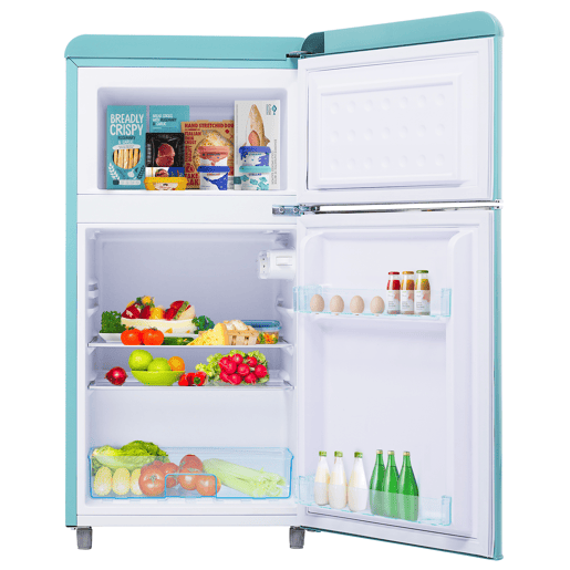 Frigorífico mini retro 91cm 72L de ferro e plástico com 2 portas e luz led,azul