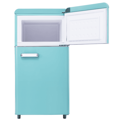 Frigorífico mini retro 91cm 72L de ferro e plástico com 2 portas e luz led,azul