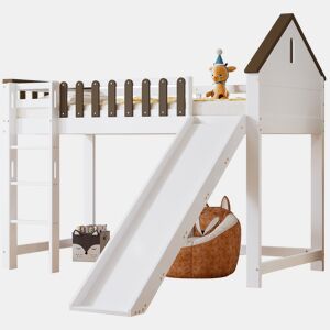 Cama alta para crianças,cama de solteiro de madeira de pinho e mdf 90x200cm,branco