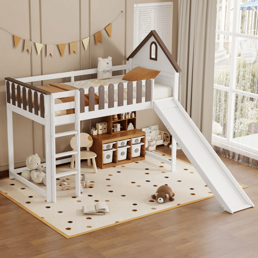 Cama alta para crianças,cama de solteiro de madeira de pinho e mdf 90x200cm,branco
