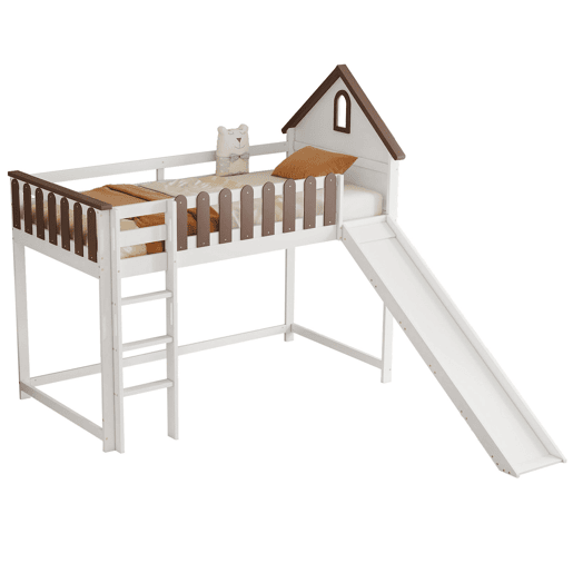 Cama alta para crianças,cama de solteiro de madeira de pinho e mdf 90x200cm,branco