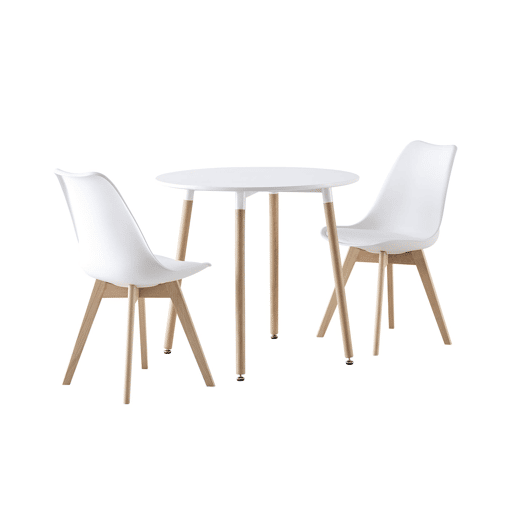Mesa de jantar redonda escandinava de madeira 2 cadeiras, Hedvig, Branco, 80x80x73 cm