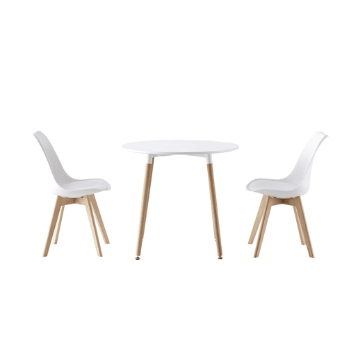 Mesa de jantar redonda escandinava de madeira 2 cadeiras, Hedvig, Branco, 80x80x73 cm