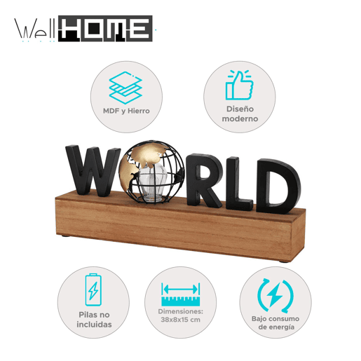 Lâmpada Well Home com texto LED ''World'' Lâmpada Well Home com texto LED ''World''