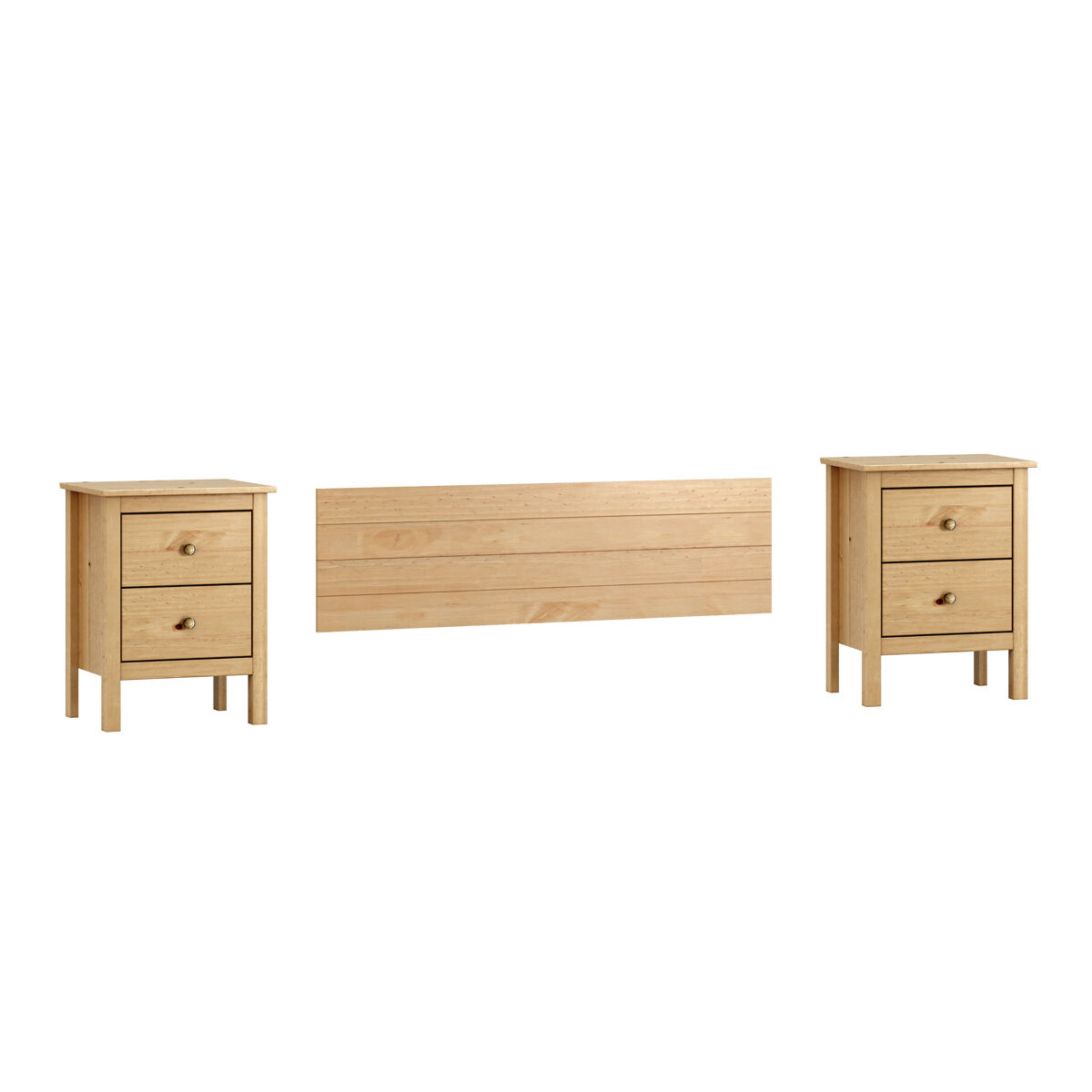 Conjunto Cabecero y Mesitas de 2 cajones de Madera Maciza