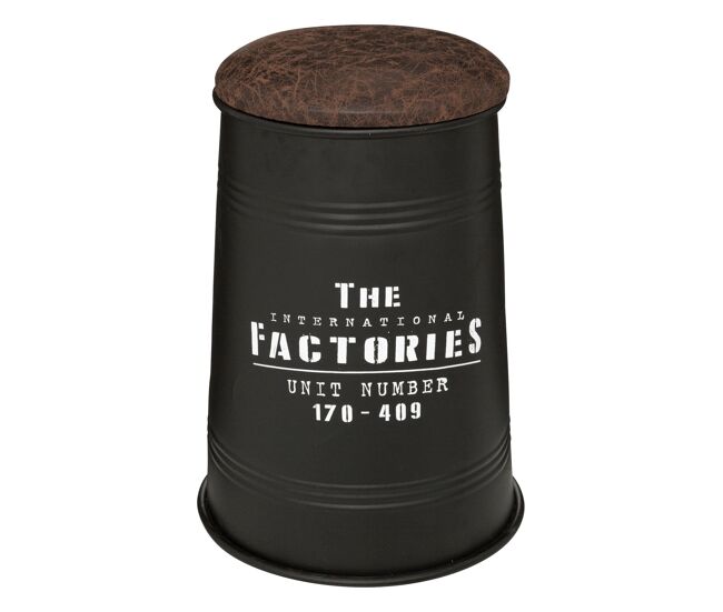 Well home - puf canister "joao", metal y madera, negro