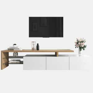 Móvel de TV 197,5cm de mdf com 3 portas e luz led,branco+natural