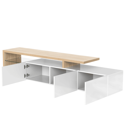 Móvel de TV 197,5cm de mdf com 3 portas e luz led,branco+natural