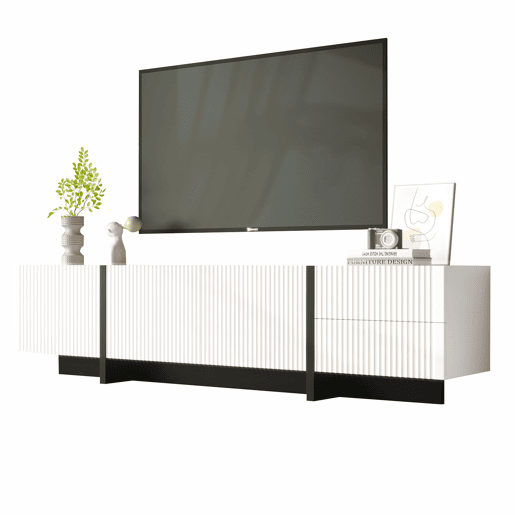 Móvel de TV 190cm de mdf e painel de partículas com 3 portas e 2 gavetas,branco+preto