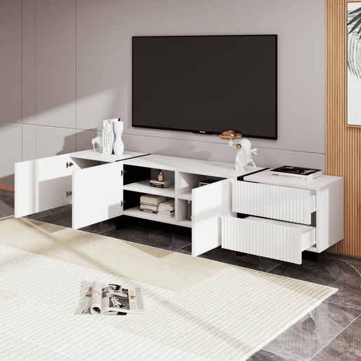Móvel de TV 190cm de mdf e painel de partículas com 3 portas e 2 gavetas,branco+preto