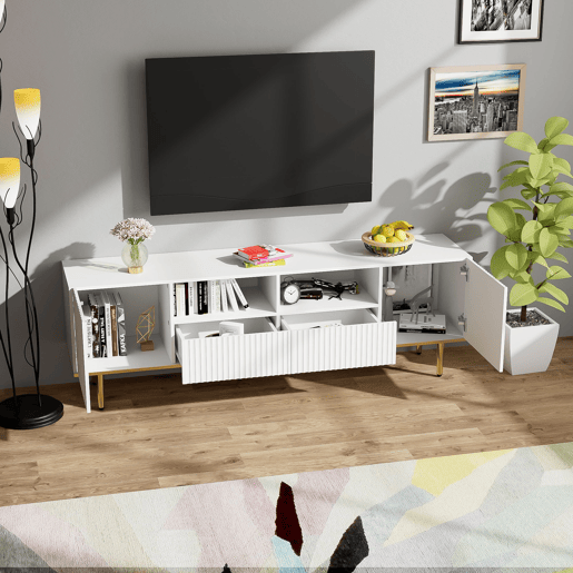 Móvel de TV 165cm de painel de partículas com 2 portas e 2 gavetas,branco