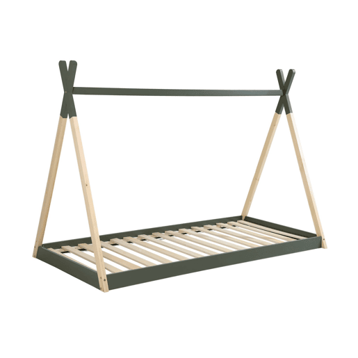 Cama tipi infantil, pinho natural com estrado incluído, Tobias, Verde, 196x100x136.5 cm