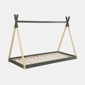 Cama tipi infantil, pinho natural com estrado incluído, Tobias, Verde, 196x100x136.5 cm
