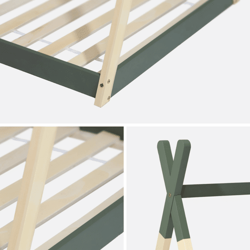 Cama tipi infantil, pinho natural com estrado incluído, Tobias, Verde, 196x100x136.5 cm