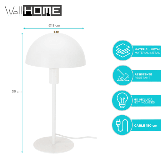 Well Home Candeeiro de mesa estilo cogumelo