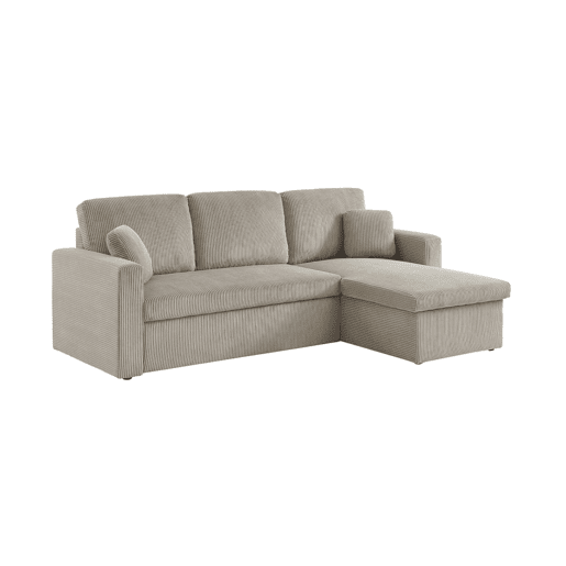 Sofá-cama de canto conversível de 3 lugares, Ida veludo canelado, Cinza bege, 219x81x68 cm