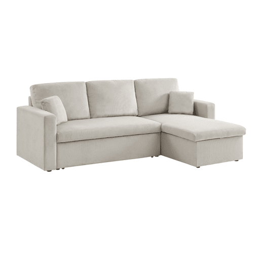 Sofá-cama de canto conversível de veludo canelado grosso de 3 lugares, Ida veludo canelado, Cinza bege, 219x84x68 cm