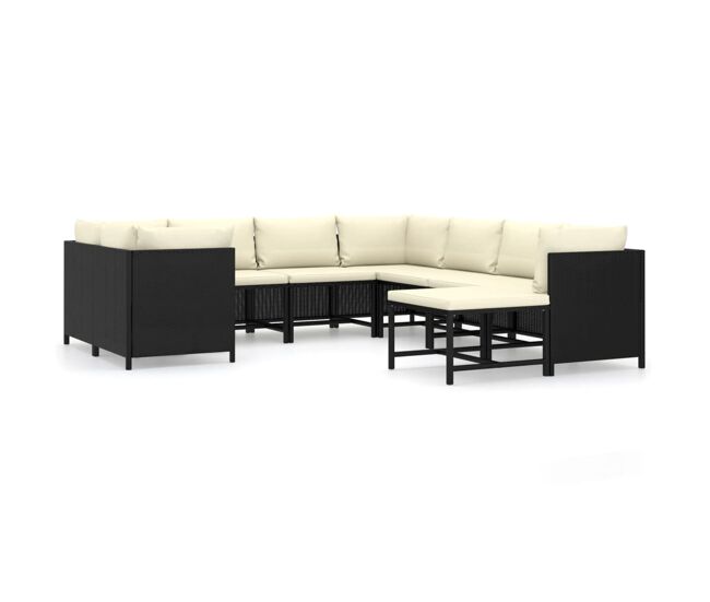Set de muebles de jardín 9 pzas y cojines ratán sintético negro