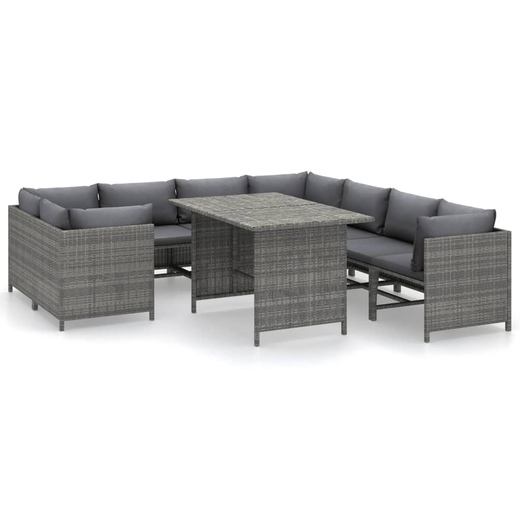 Set de muebles de jardín 9 pzas y cojines ratán sintético gris