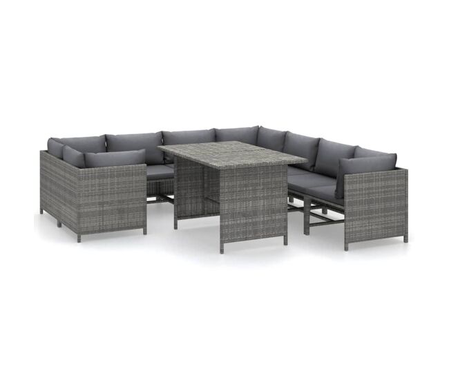 Set de muebles de jardín 9 pzas y cojines ratán sintético gris