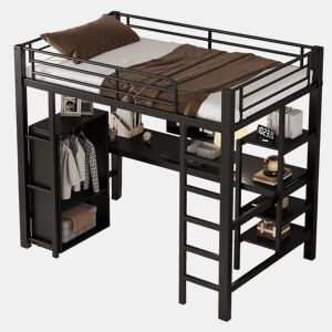 Cama alta para crianças,cama de solteiro de metal 90x200cm,preto