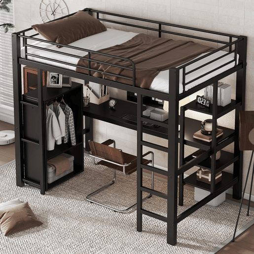 Cama alta para crianças,cama de solteiro de metal 90x200cm,preto