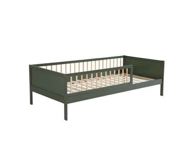 Cama infantil pino natural con somier de láminas incluido, 90cm verde - 195x95.5x60 cm