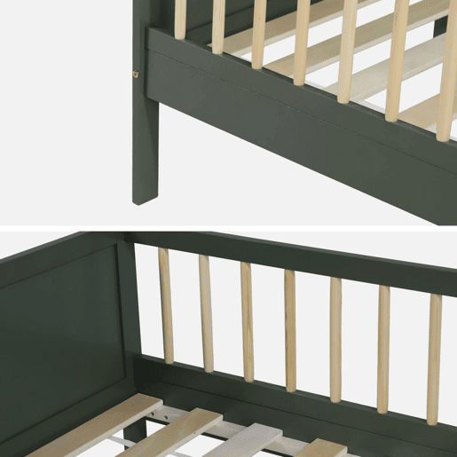 Cama infantil em pinho natural com ripas incluídas, Elio, Verde, 195x95.5x60 cm