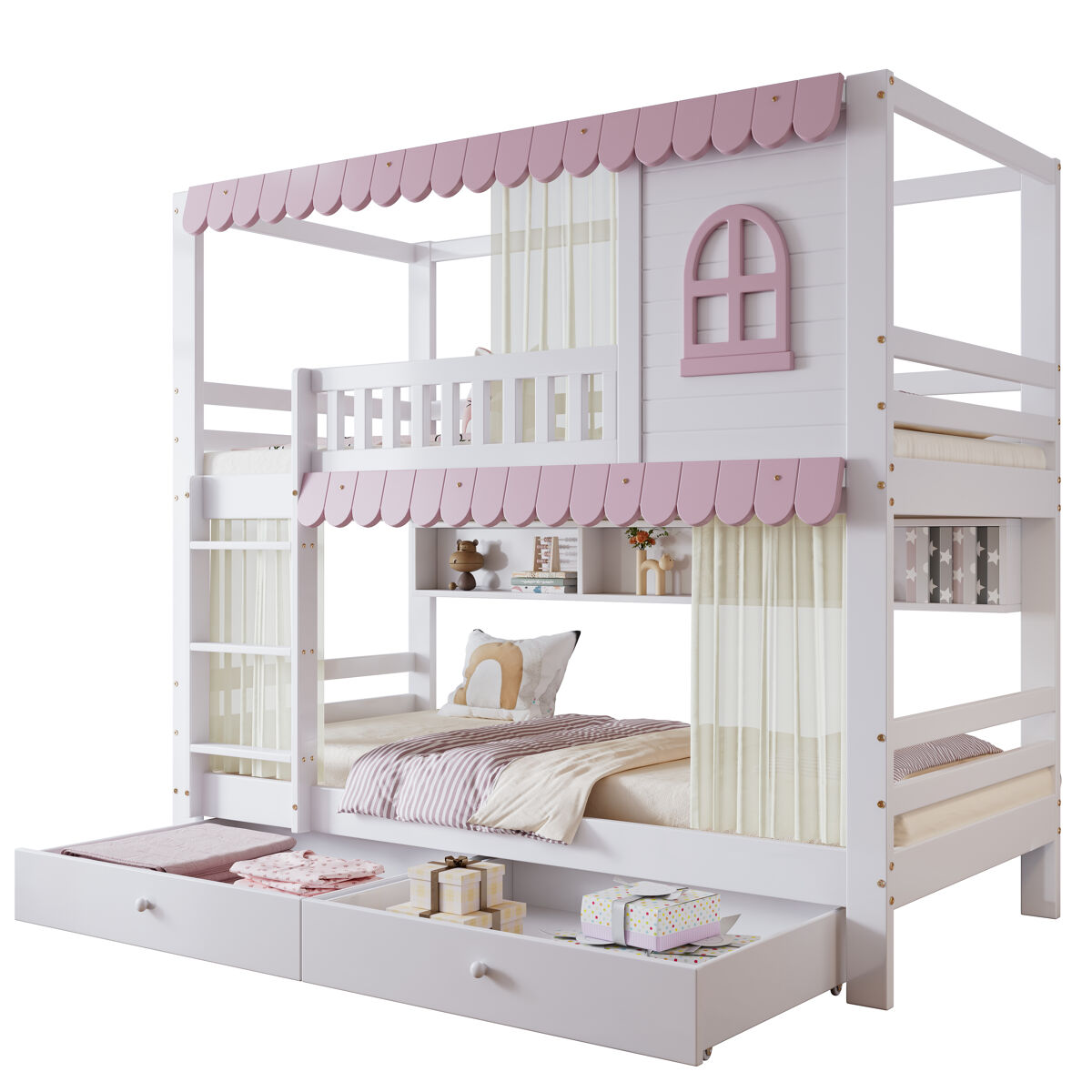 Litera infantil de madera de pino y mdf con 2 cajónes