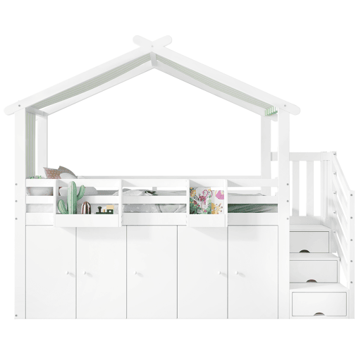 Cama alta para crianças,cama-asa,cama de solteiro de madeira de pinho e mdf 90x200cm,branco+verde