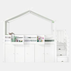 Cama alta para crianças,cama-asa,cama de solteiro de madeira de pinho e mdf 90x200cm,branco+verde
