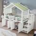 Cama alta cabaña infantil de madera de pino y mdf Cama alta cabaña infantil de madera de pino y mdf Blanco/ Verde
